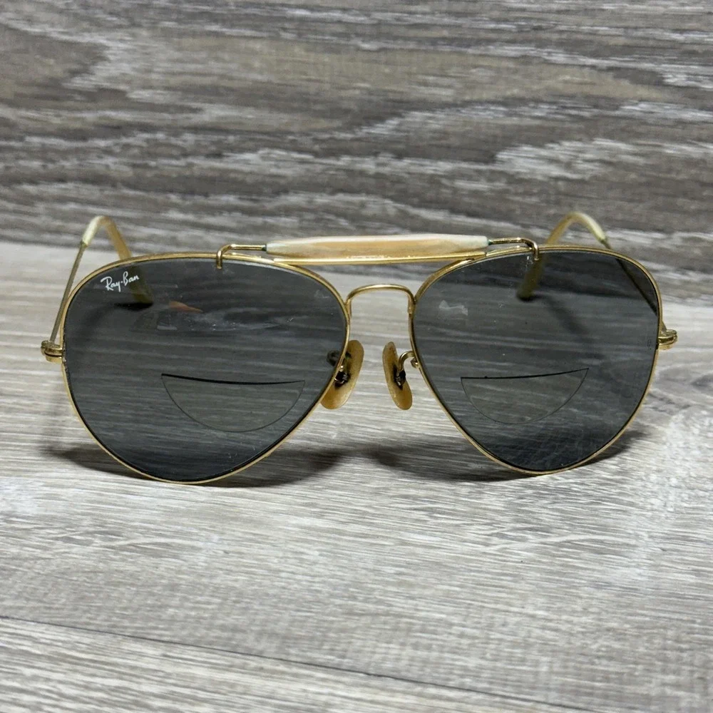 Vtg‎ 1970's Ray-Ban Aviator Sunglasses Gold Bad Bunny Bifocal Outdoorsman RB3030